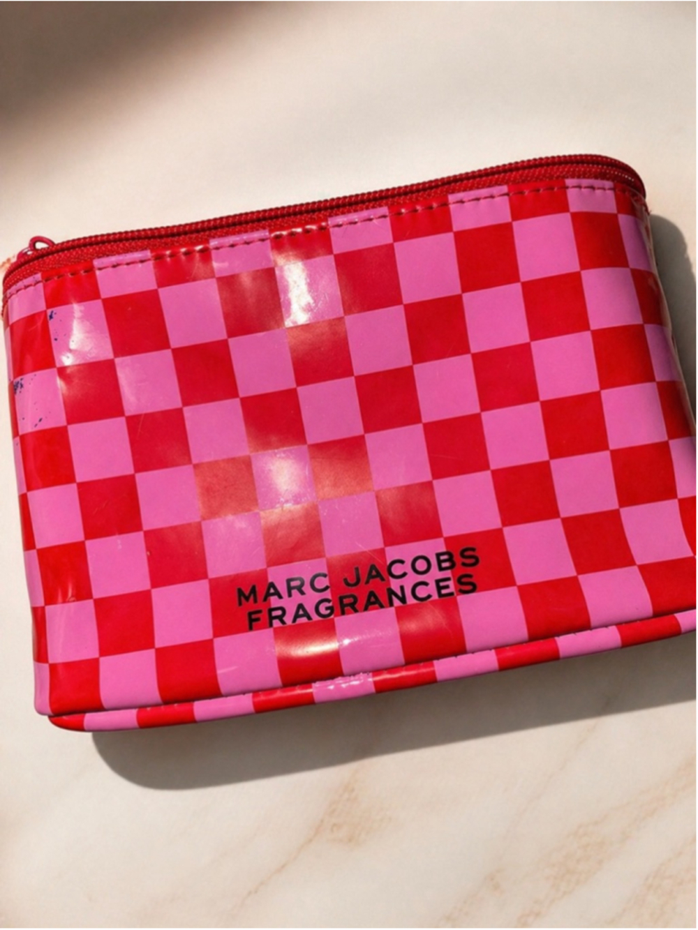 Marc Jacobs Fragrances Pink Red Checker Cosmetic Bag Pouch